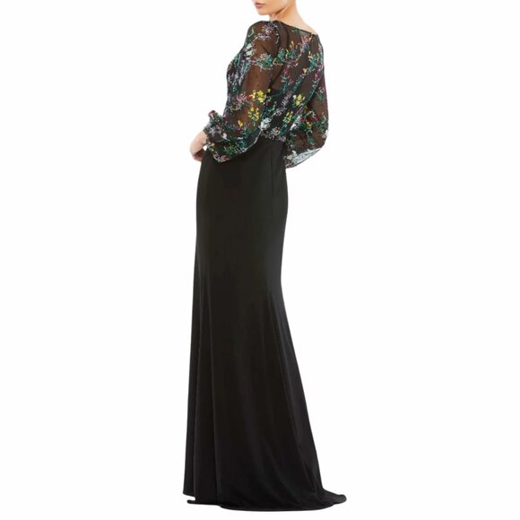 Mac Duggal 79379 Size 16 Black Floral Embroidered Long Sleeve Maxi Gown Dress - Picture 4 of 4